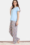 Zivame Bloom Hive Woven Pyjama Set - Splish Splash — thumbnail 4